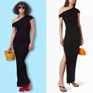 SIMON MILLER Ribbed Knit One Shoulder Sleeveless Bodycon Side Slit Maxi Dress M